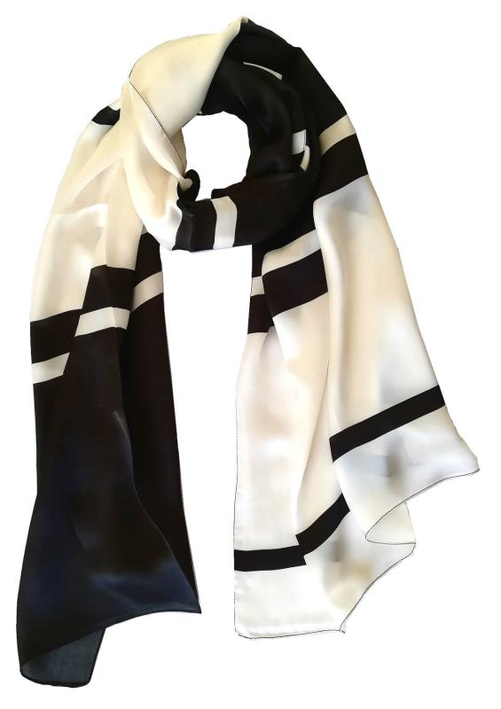 Scarf 100% Silk Satin Simplicity Black White